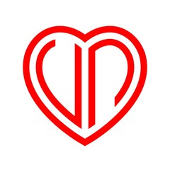initial letters logo un red monogram heart love shape