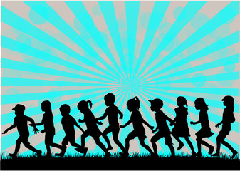 Silhouettes of children running.