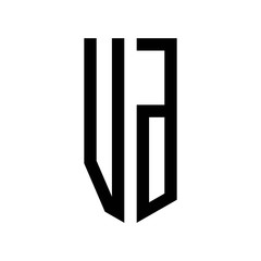 initial letters logo vd black monogram pentagon shield shape