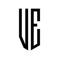 initial letters logo ve black monogram pentagon shield shape