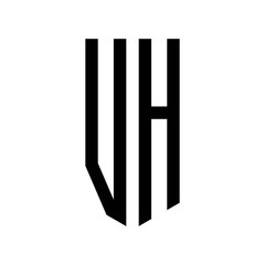 initial letters logo vh black monogram pentagon shield shape