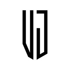 initial letters logo vj black monogram pentagon shield shape