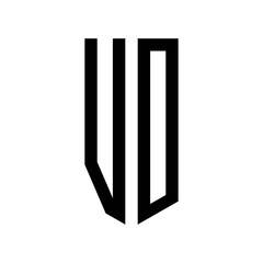 initial letters logo vo black monogram pentagon shield shape