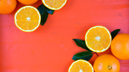 Oranges on orange wood table