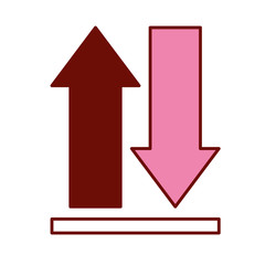 pink and scarlet red sections silhouette of upload and download icons and progress bar