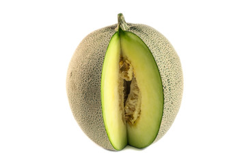 cantaloupe melon slices isolated on white background