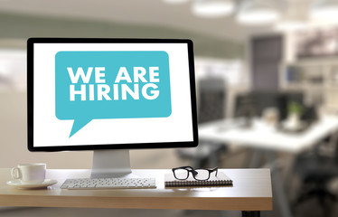 Naklejka premium WE ARE HIRING Human Resources Interview professionals working fine Recruitment Job