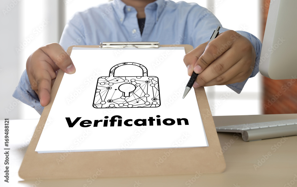 Poster verification action professionals working process performance password and register