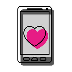 watercolor silhouette of smartphone with heart in screen