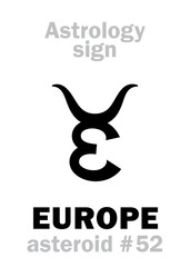 Astrology Alphabet: EUROPE, asteroid #52. Hieroglyphics character sign (single symbol).
