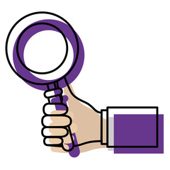 watercolor silhouette of hand holding magnifying glass