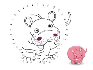 Hippo Cartoon Connect the dots and color