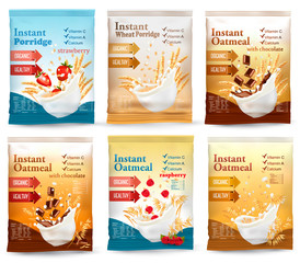 Instant porridge advert concept. Desing template. Vector