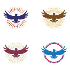 Eagle Hawk Sunburst Sun Vintage Isolated Logo Symbol