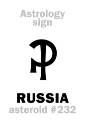 Astrology Alphabet: RUSSIA, asteroid #232. Hieroglyphics character sign (single symbol).