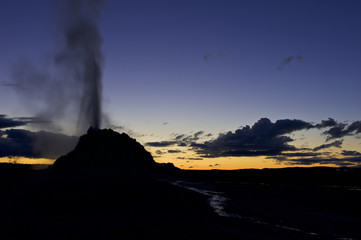 White Dome Geyser at sunset, Yellowstone NP, WY, USA