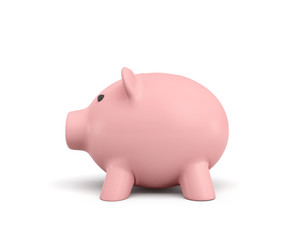 3d rendering of a pink ceramic piggy bank isolated on white background.