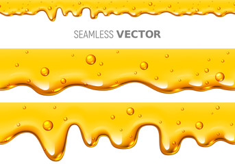 Set of two vector seamless dripping honey on white background