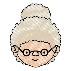 color crayon silhouette of face grandmother with a curly bun hair and glasses