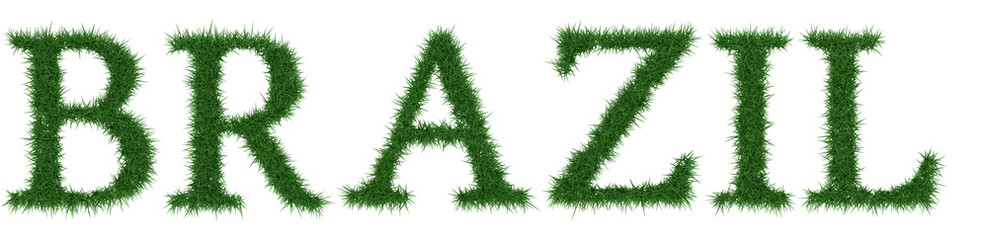 Brazil - 3D rendering fresh Grass letters isolated on whhite background.
