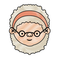 color crayon silhouette of face elderly woman with glasses and bow lace curly long hairstyle