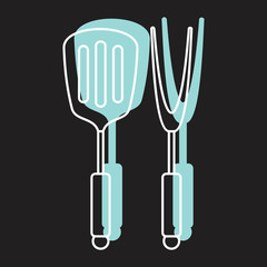 Shovel and fork in doodle style icons vector illustration for design and web