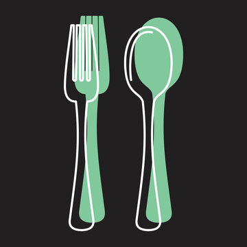 Fork And Spoon In Doodle Style Icons Vector Illustration For Design And Web Isolated
