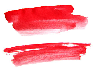Red watercolor brushes ink on white background