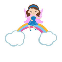 Cartoon fairy sitting on the rainbow