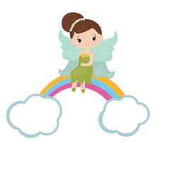 Cartoon fairy sitting on the rainbow