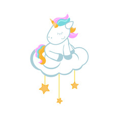 Obraz na płótnie Canvas Cartoon unicorn sitting on the cloud