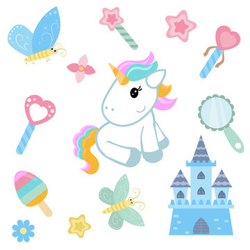 Unicorn with magic design elements