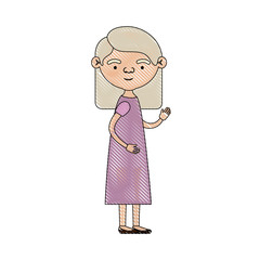 color crayon silhouette of full body elderly woman in dress with straight hairstyle