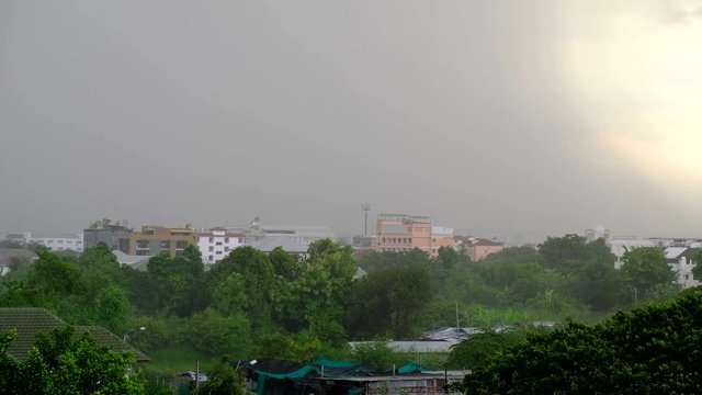 heavy rain, strong wind become to storm at rainy season