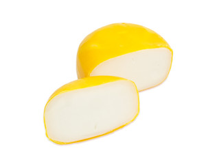 Small wheel of the goat cheese cut into two parts
