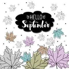 Fototapeta premium Poster with maple leaves. Autumn sketch. Vector illustration.