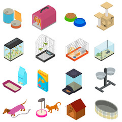 Accessories for Domestic Pets Set Care Animal Isometric View. Vector