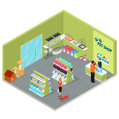 Interior Pet Shop Isometric View. Vector