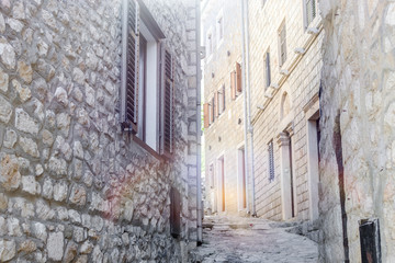 Fototapeta na wymiar Old narrow street in Ulcinj.