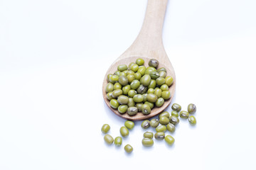 Mung Bean on wooden spoon.