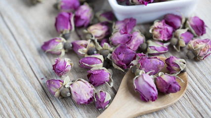 Dried flowers roses(Rosa damascena),mainly used for production of rose oil and pink water and therapies. 