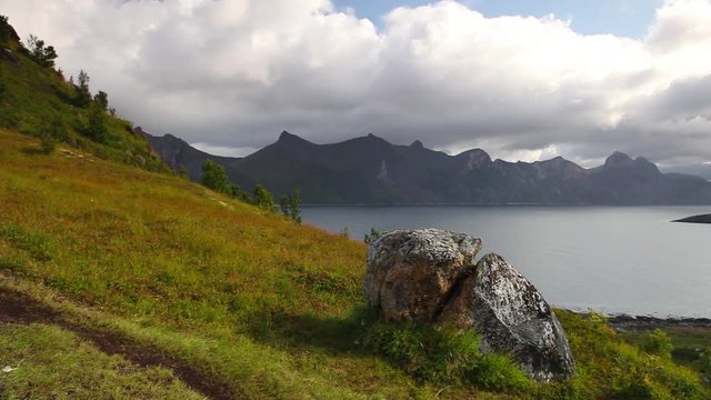 View from Knuten peak on Segla mountain, Mefjordvaer, Senjahopen, Norway.
