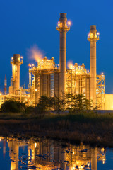 Fototapeta na wymiar Petrochemical industrial plant power station at sunset and ,view,Amata City Industrial Thailand.