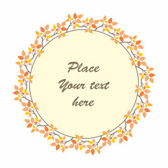 Obraz premium Autumn round frame with image of branches and leaves. Vector background.