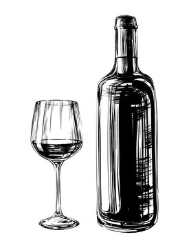 Naklejka Hand Drawn Illustration Wine Glass and Bottle