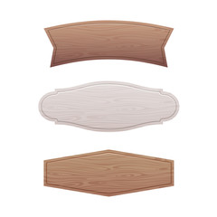 Set of empty wooden signboard
