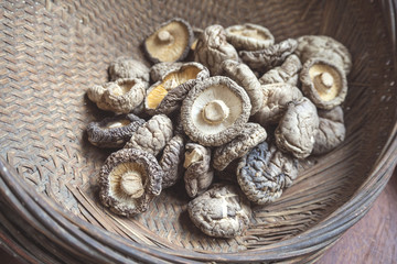 Fototapeta na wymiar Dried mushroom in a basket