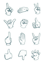 Cartoon hands in different positions. Vector body part illustrations isolate on white