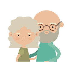 light color silhouette of half body couple elderly of grandmother with with wavy hair and bald bearded grandfather with glasses