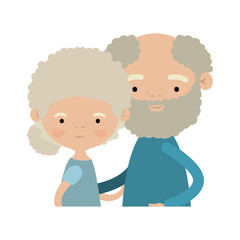 light color silhouette of half body couple elderly of grandmother with curly hair with grandfather with beard